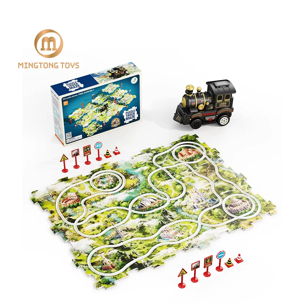 Funny Railway Electric Battery Steam Train Vehicle Toy Plastic 25 Piece Rail Car DIY Puzzle Track For Kids