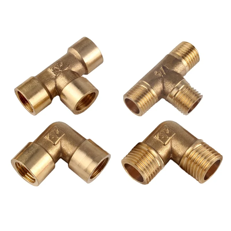 Pneumatic All-copper Connector Tee Elbow with Internal and External Thread 1/8 1/4 3/4 Gas Provided Brass Fittings Yellow 0.1