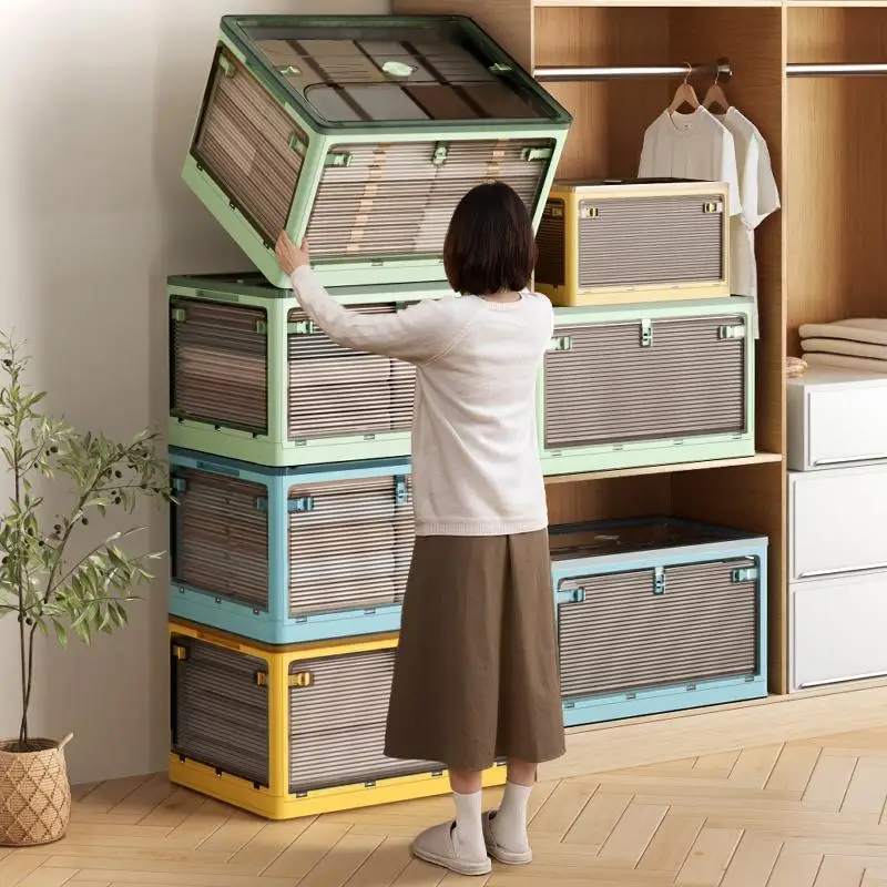 Modern Design Transparent Stackable Home Storage Box Large Capacity Collapsible Foldable Plastic Storage Box New Home Organizer