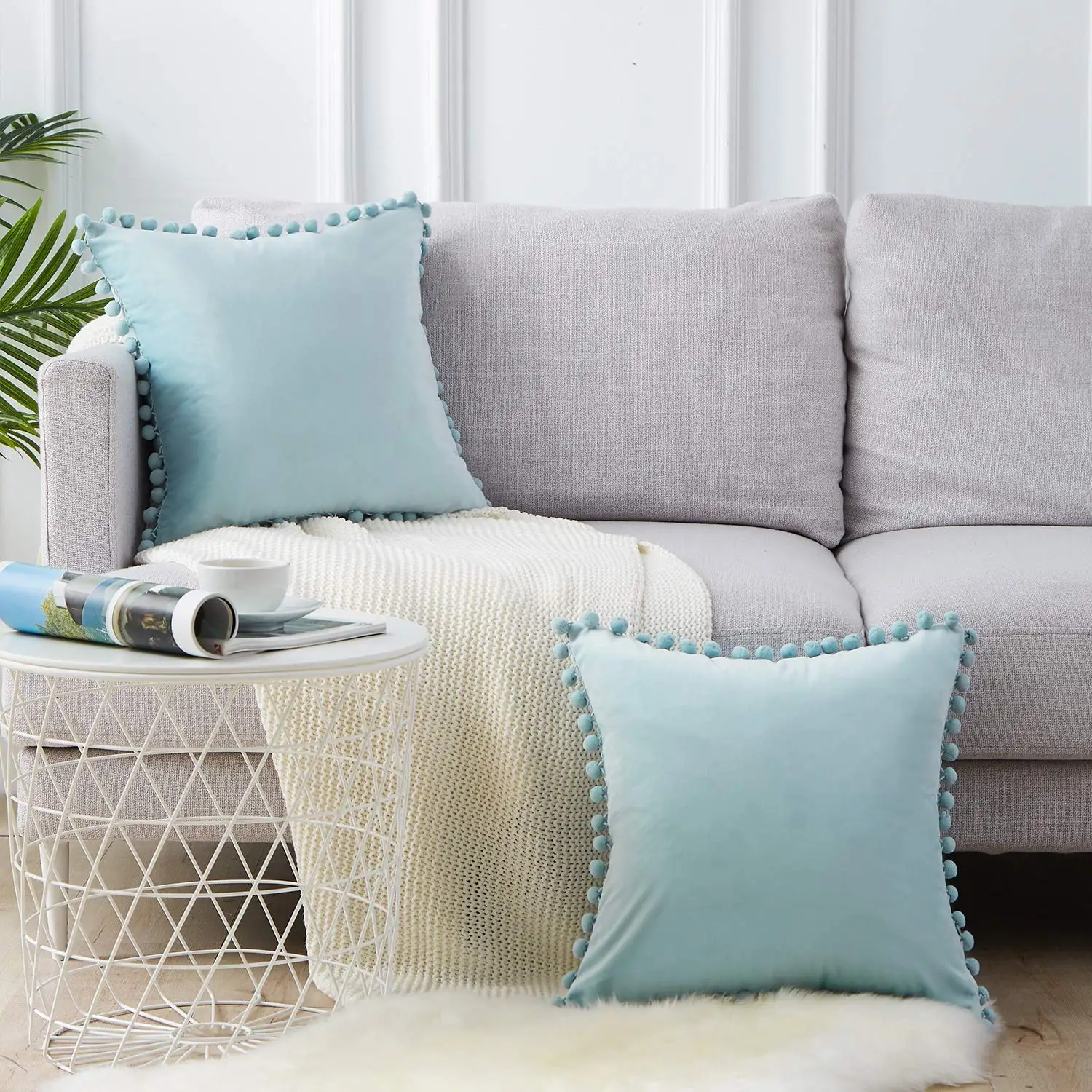 New Living Series Blue Color Velvet Fabric Decorative Throw Pillow Case Cushion Cover