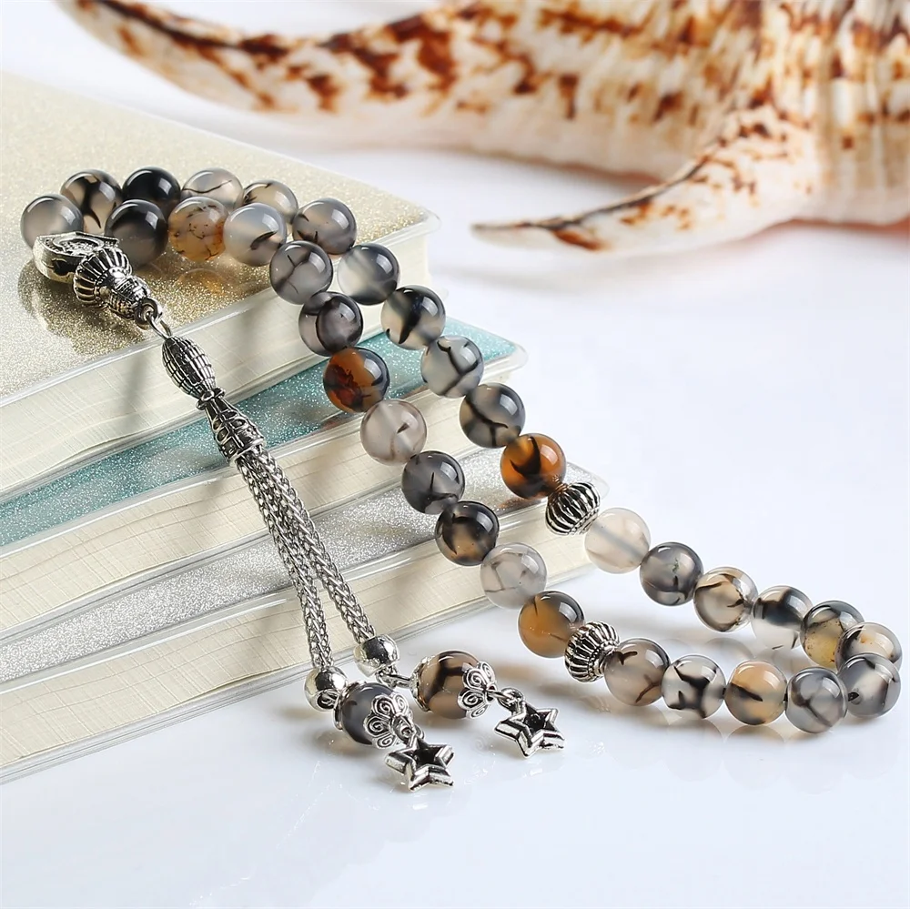 Wholesale Tasbeeh Natural agate Stone Beads 33  Rosary Muslim Tasbih Islamic Prayer Beads Necklace