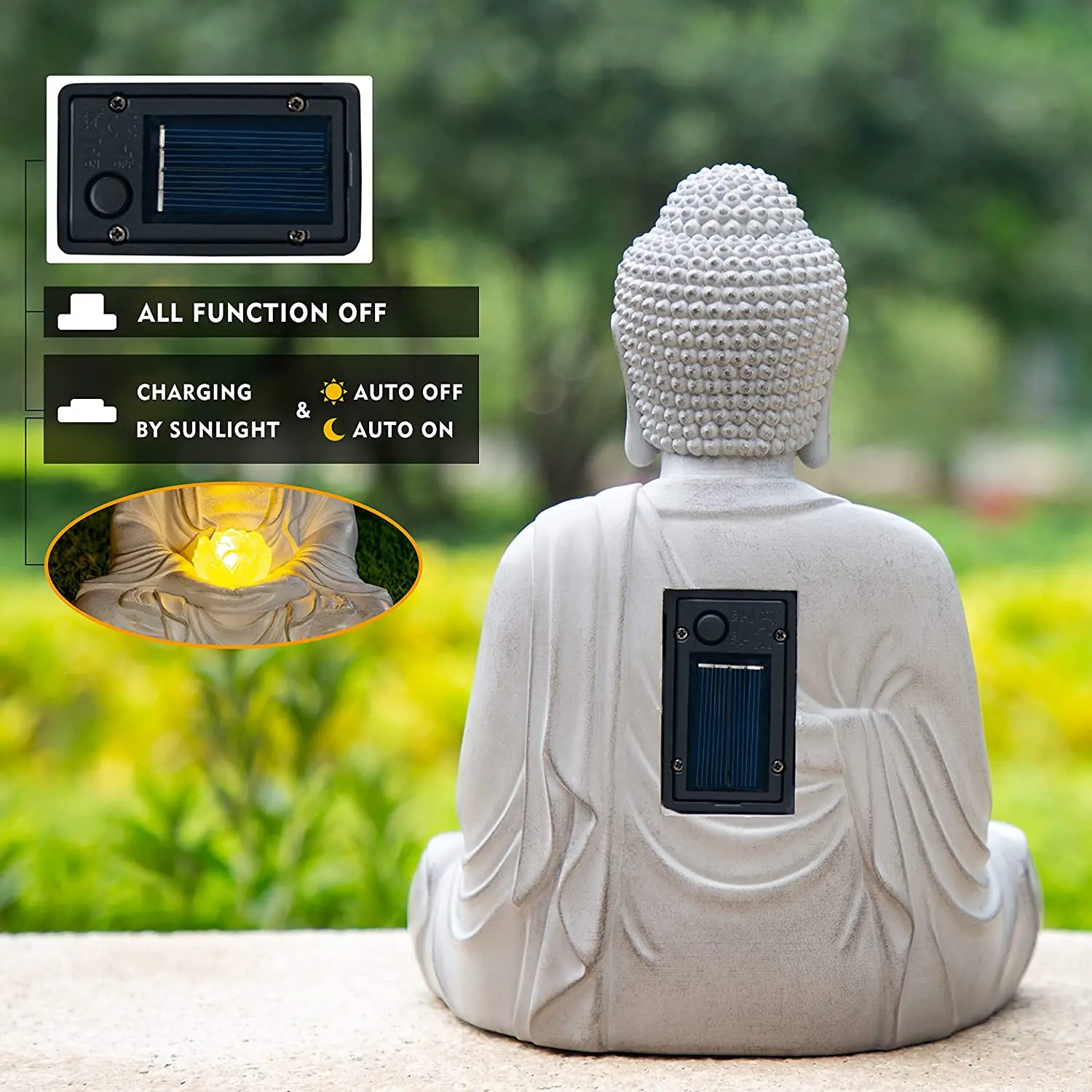 Polyresin Meditating Garden Buddha Statue Large Outdoor With Solar Lights