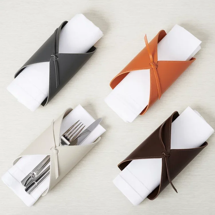 Table Napkin Holder PU Leather Napkin Holder Dinner Party Napkin Rings Table Decoration Tableware Cylinder