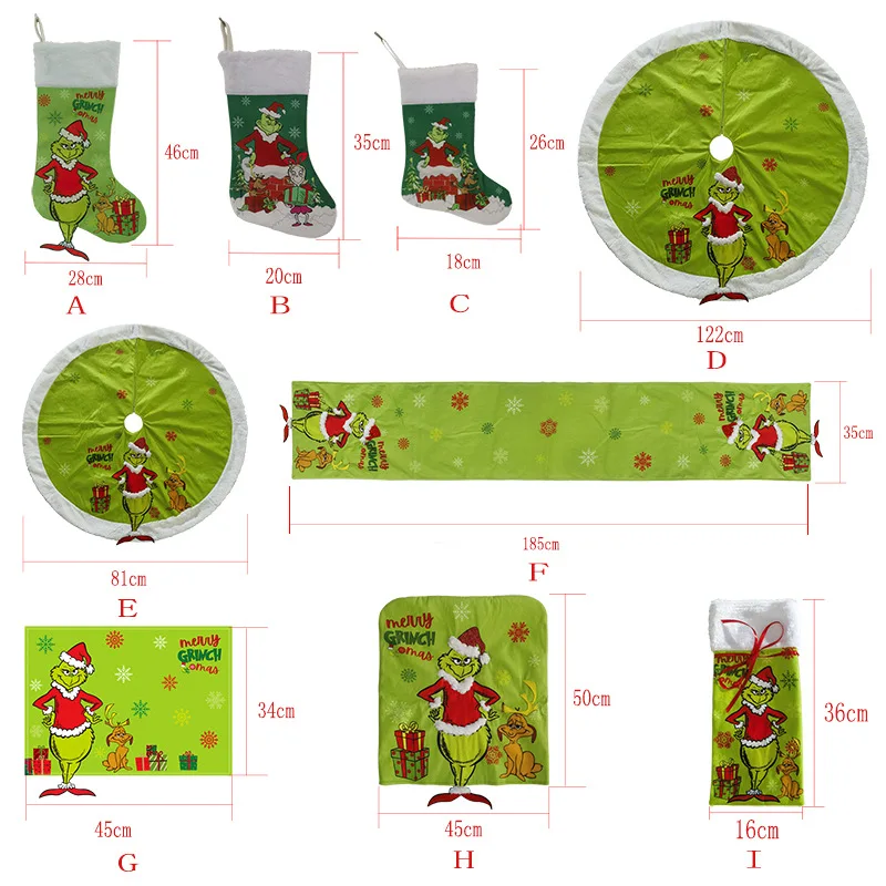 2024 Greench Grinchh Christmas Socks Packs Gift Set Hanging Ornament Decoration Christmas Candy Socks Christmas Table Set