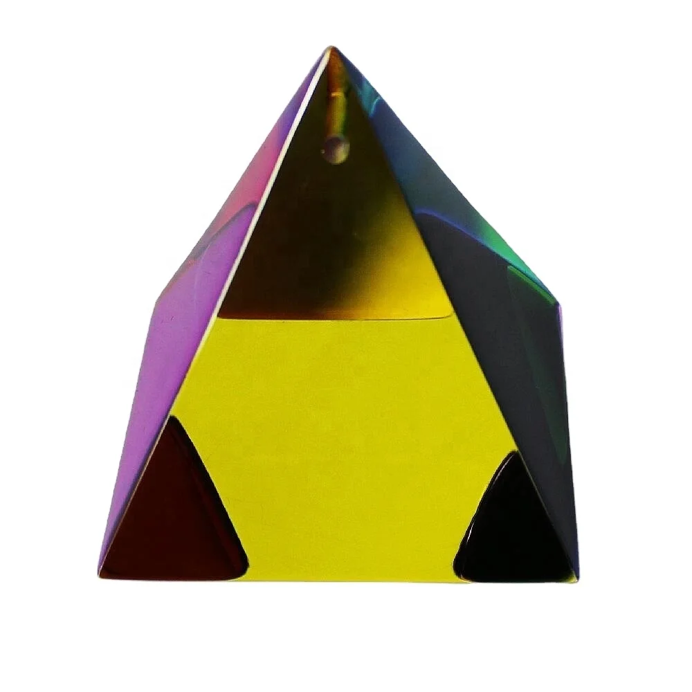 Optical three surface coated acrylic plastic pyramid prism with hole for dangling decorations or key chains