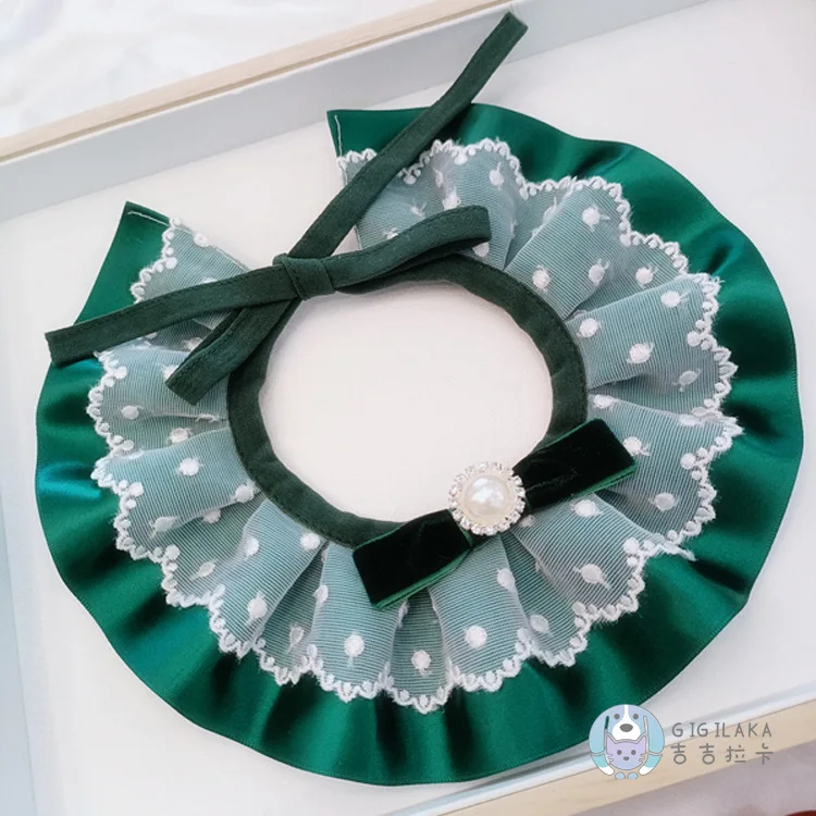 Pet accessories Christmas style cat dog rabbit lace collar bell adjustable choker