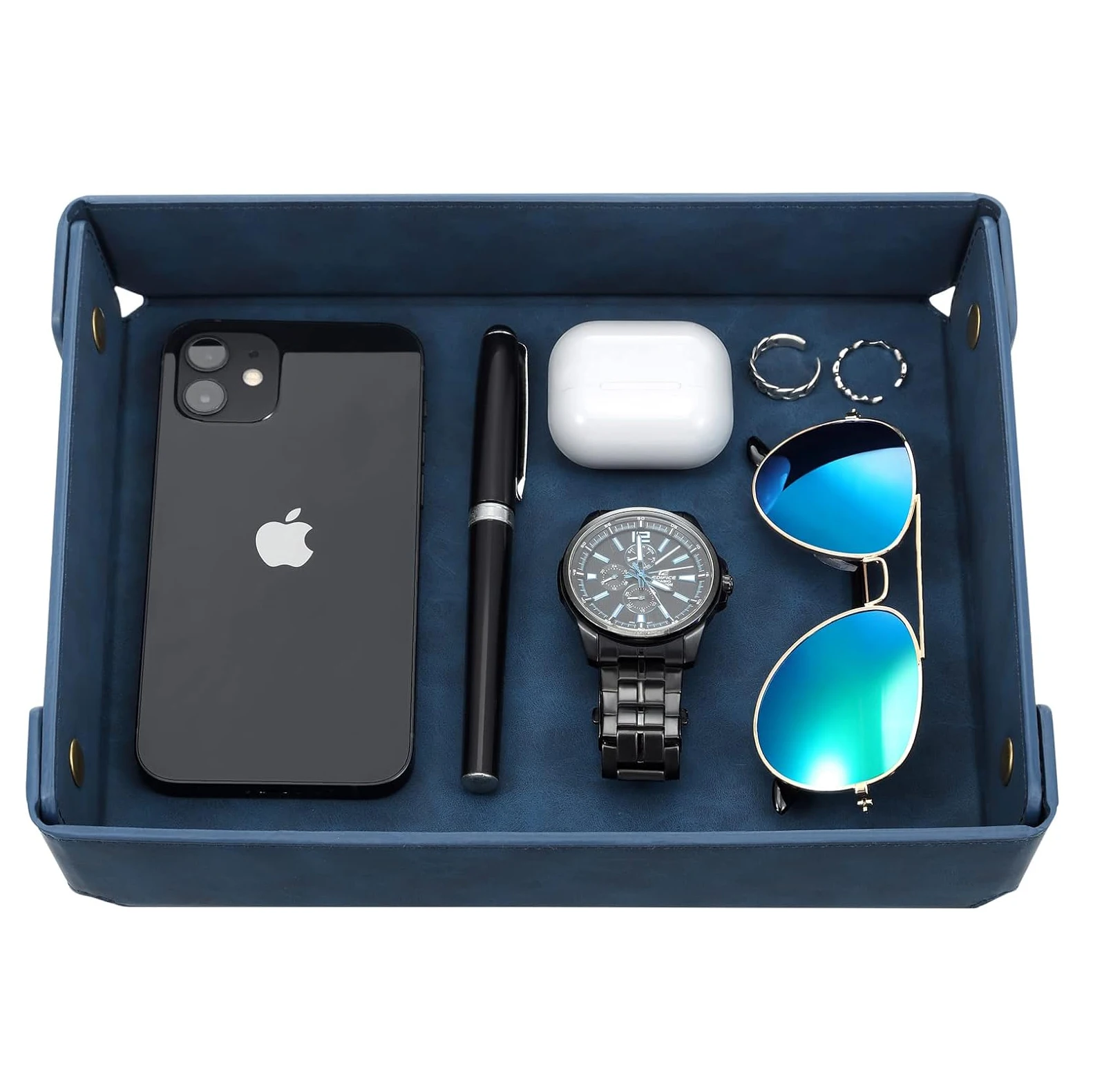 Catch-All Tray for Entryway Table Key Wallet Watch Faux Leather Valet Tray Organizer for Men