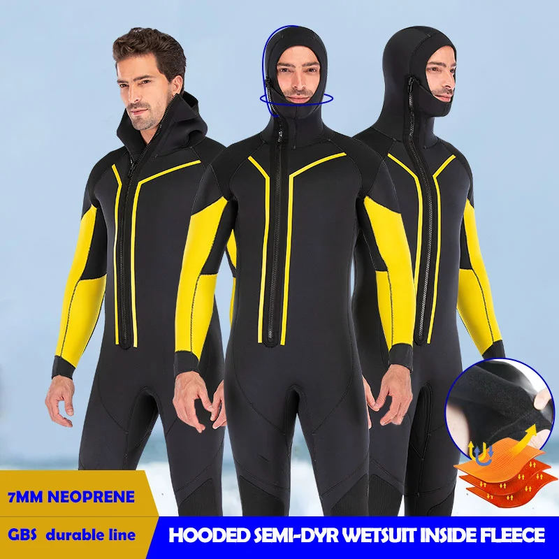 7 мм гидрокостюм для взрослых профессиональный полусухой костюм серфинга на молнии спереди цельный с капюшоном и бархатным
