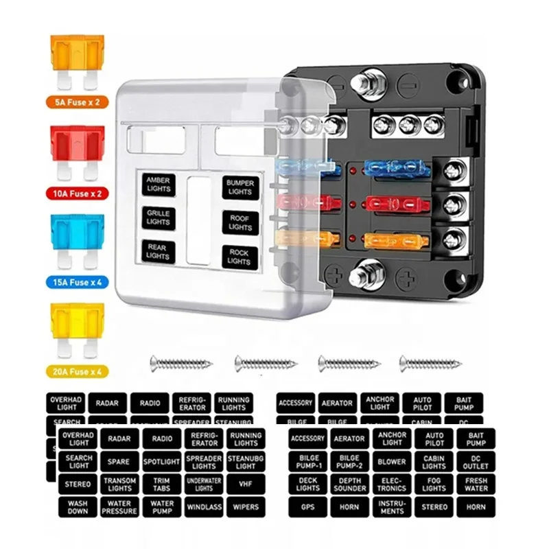 Low Temperature Resistance Marine 6 Way Fuse Box DC 12V 24V 32V 100A Blade Fuses Holder for Car Boat Camper Automotive