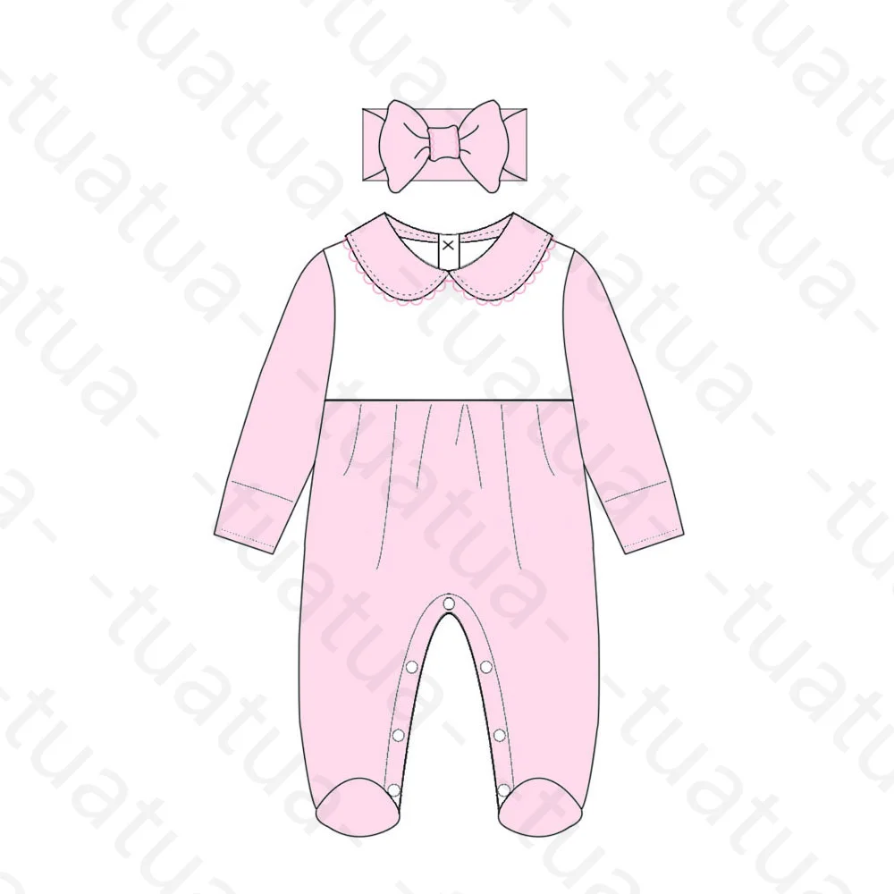 monogram sleeper boy girl matching curved edge frill baby onesies foot binding baby jumpsuit romper