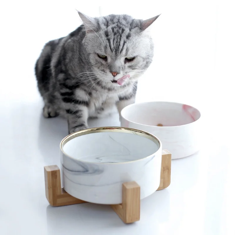 
Customized Pet Food Feeder Marble Creative Ceramics Food Water Portable Pet Bowl 