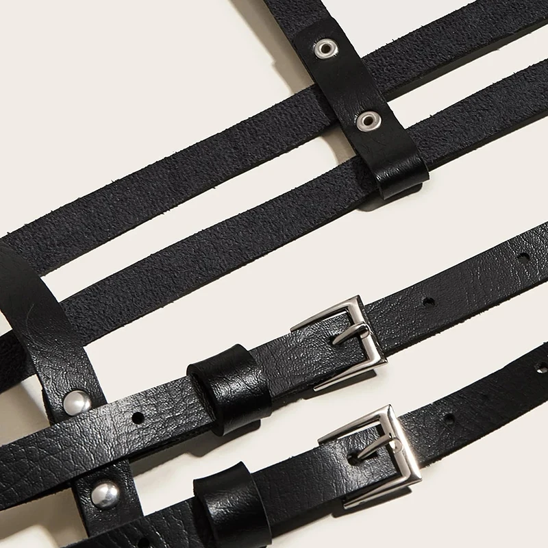 Women Body Strap Adjustable Belt Pu Leather Harness Waist Belts Ladies Double Layer Waist Belt