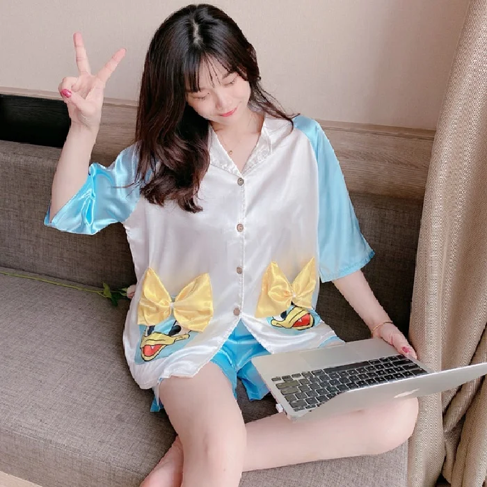 
sexy women sleepwear pajama sweet cartoon home wear short sleeve pajamas set 