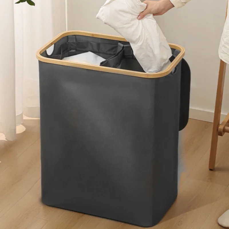 Double Mesh Bag Laundry Basket Two Compartments with Lid Handles Household Sundry Toy Storage Collapsible Laundry Baskets