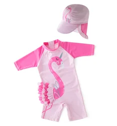 Baby Girl Swimwear Halloween Swimsuit Bathing Suit  Pink 3D Frill Mane Flamingo Beachwear Kids UV Protection