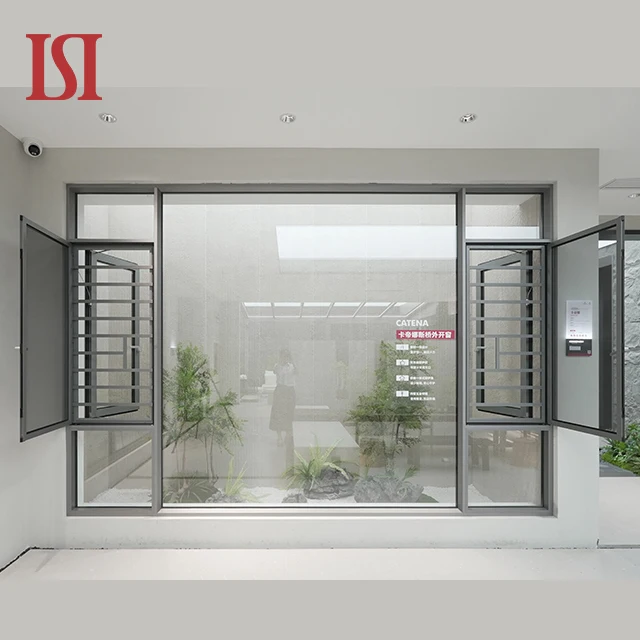 Tengying Modern External Aluminum Thermal Casement Window Windproof Outward Secure Casement Window with guard rails for Balcony