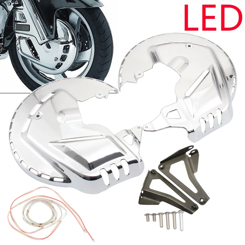 Front Wheel Disc Brake Rotor Cover w/ LED Light Motorcycle Rotor Cover For Honda Gold Wing GoldWing GL1800 2001-2017 Model
