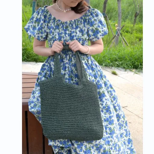Hot Sales Crochet Handbag Women Large Summer Custom Woven Handmade Paper Straw Beach Tote Straw Bag