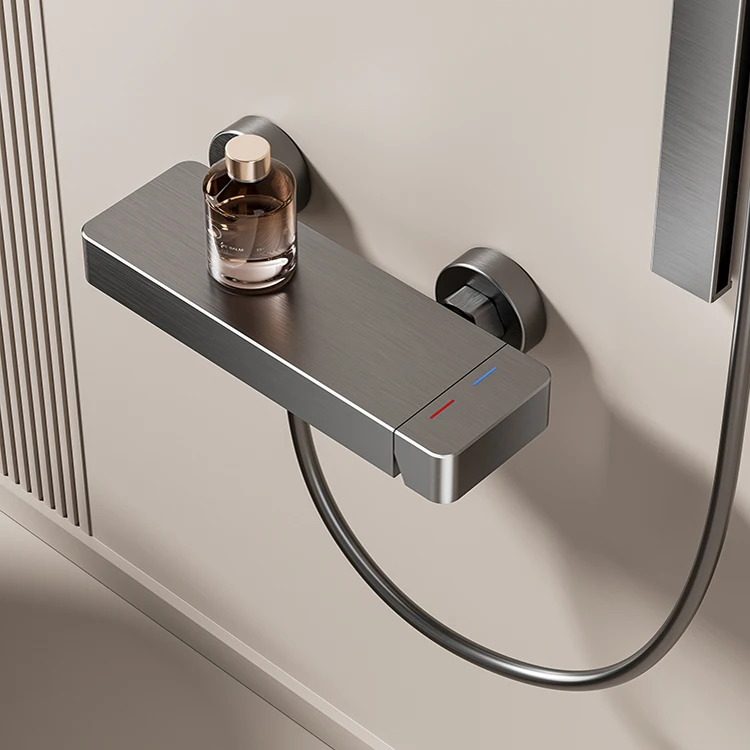 SANIPRO Large Shower Storage Shelf Design Hot Cold Mixer 4 Modes Bathroom Bath Tub Space Aluminum Minimalist Shower Set