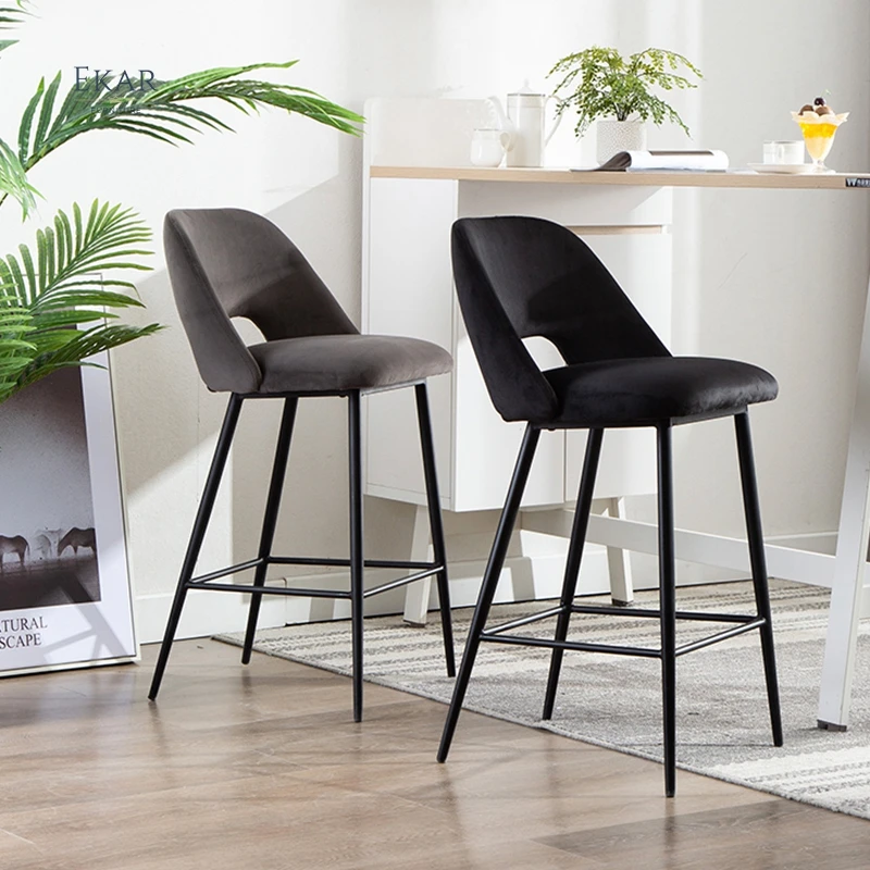 Ekar Furniture Nordic Pink Green Velvet Single Fabric Upholstered High Dining Chairs Modern Bar Stool