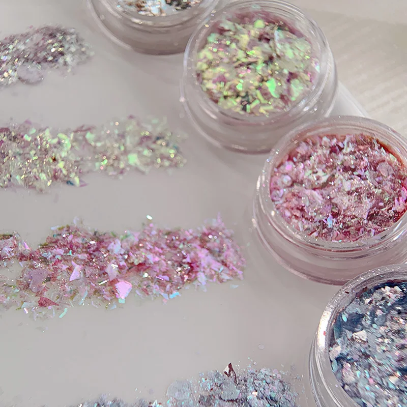 Iridescent Glitter Chameleon Nail Flakes Set Chrome Nail Powder Mirror Mermaid Effect Set 9 Jars