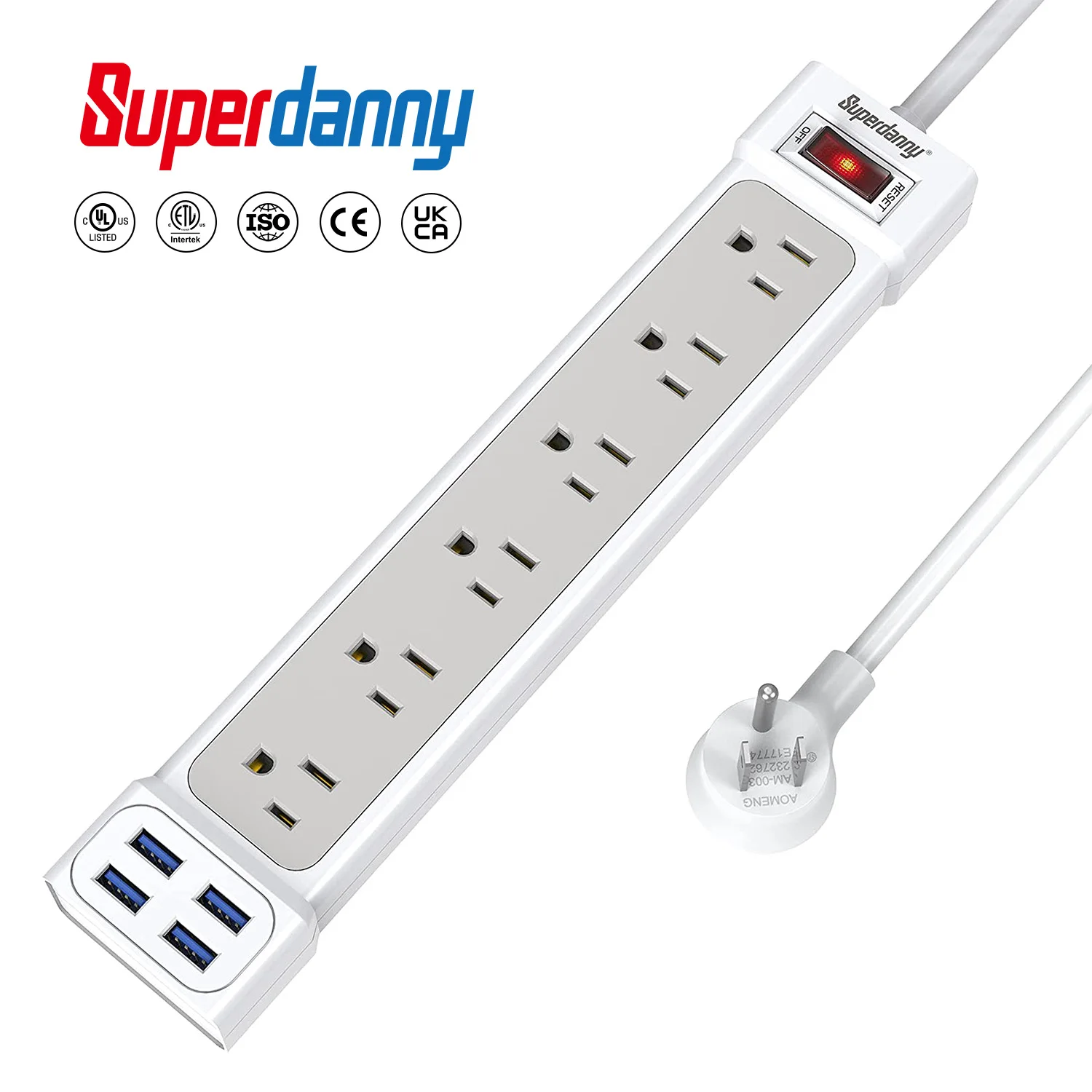 SUPERDANNY electrical flat plugs Extension Cord Multiple Protection Surge Protector Power Strip extension board