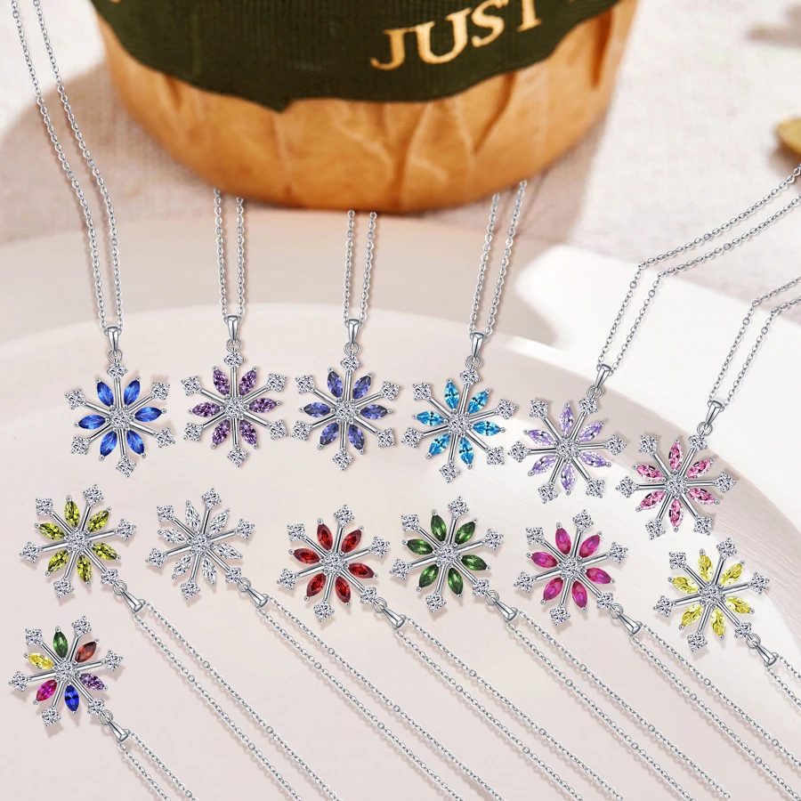 Fashion Zircon Crystal Snowflake women jewelry cz snowflake charm birthstone pendant necklace