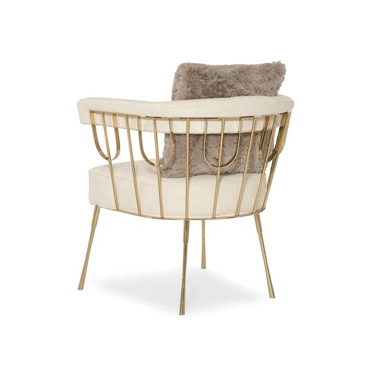 Modern Cafe White Leather Cushion Living Room Sofa Metal Gold Plating Comfort Velvet Upholstery Hotel Chair
