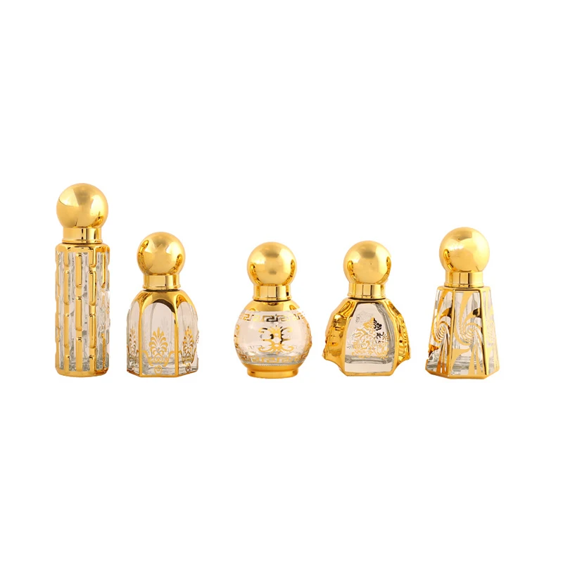 Octagon 10ml Gold Cube Roll on Bottle for Perfume Pendant Empty Glass Essential Oil Bottle with crown