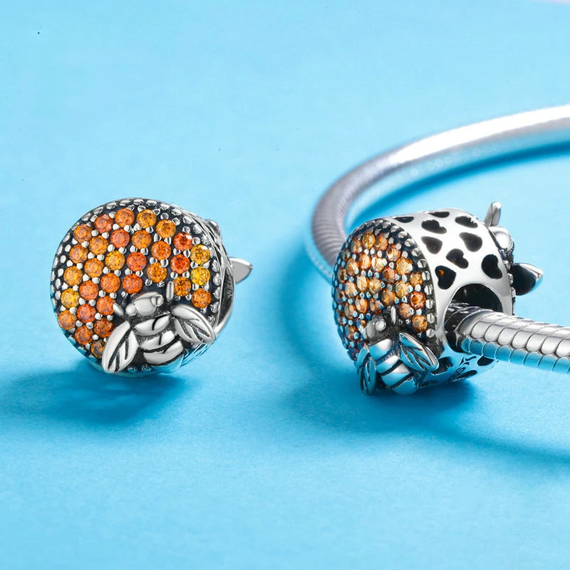  925 silver charms the bees and flower charm Fit Pandara Bracelets like a metal detector