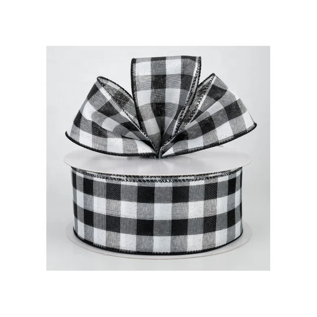 
2.5 inches check buffalo plaid ribbon linen ribbon 