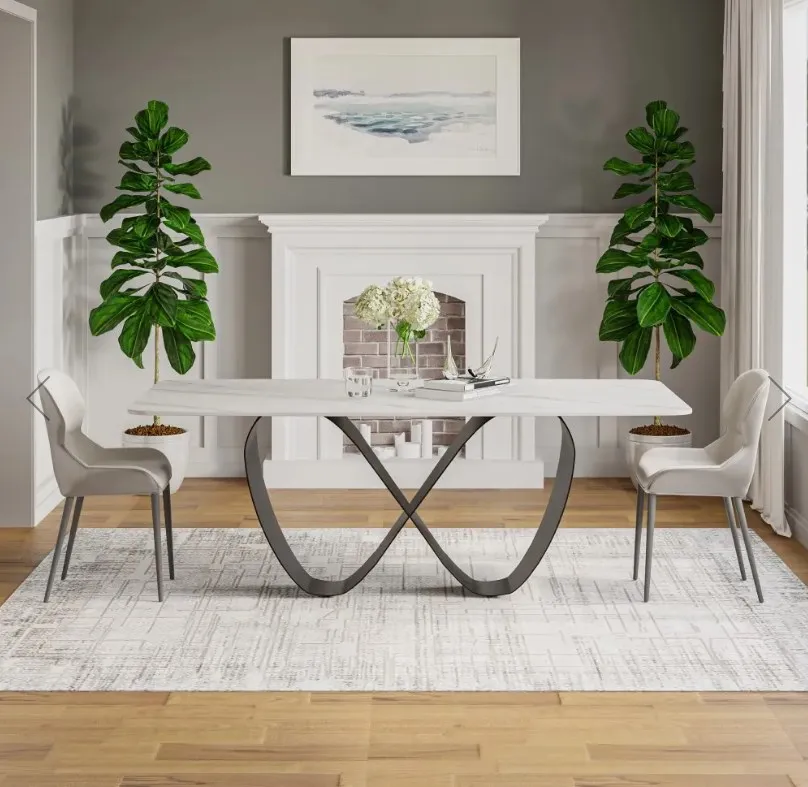 Modern Square  Dining Table Sintered Stone Table Top Butterfly Shape Carbon Steel Legs for Dining Room