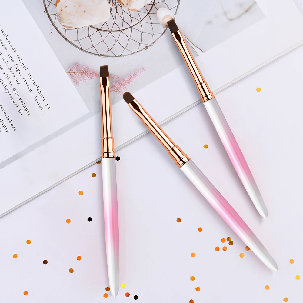 China Nail Supplier Custom Logo Flat/Ombre/one stroke/Oval Salon Nail Art brush Pink Nail Painting Brush