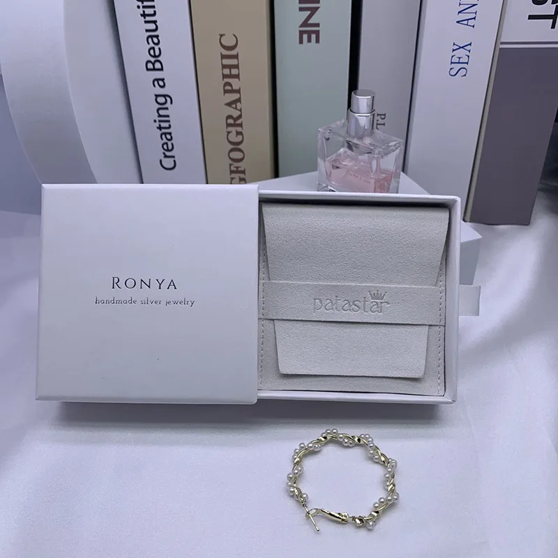 Custom Logo suede jewelry earring pouch with box and insert pad, Suede Microfiber jewelry pouches