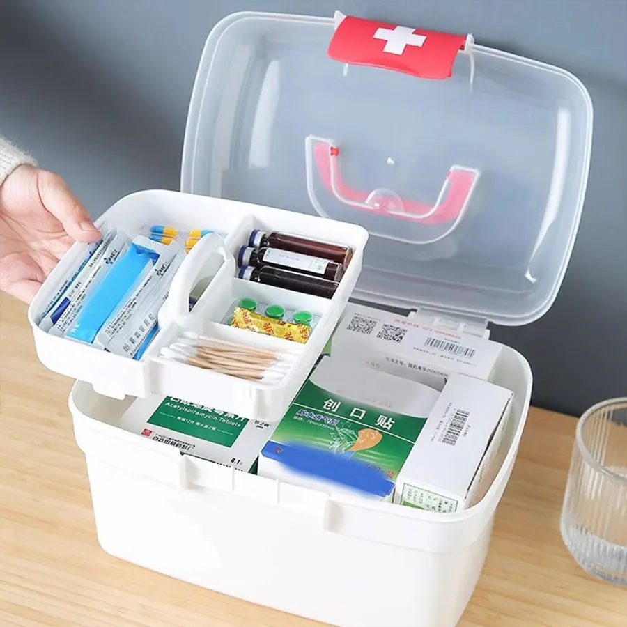 Home new portable transparent medicine organizer box medical kit medicine chest with handle