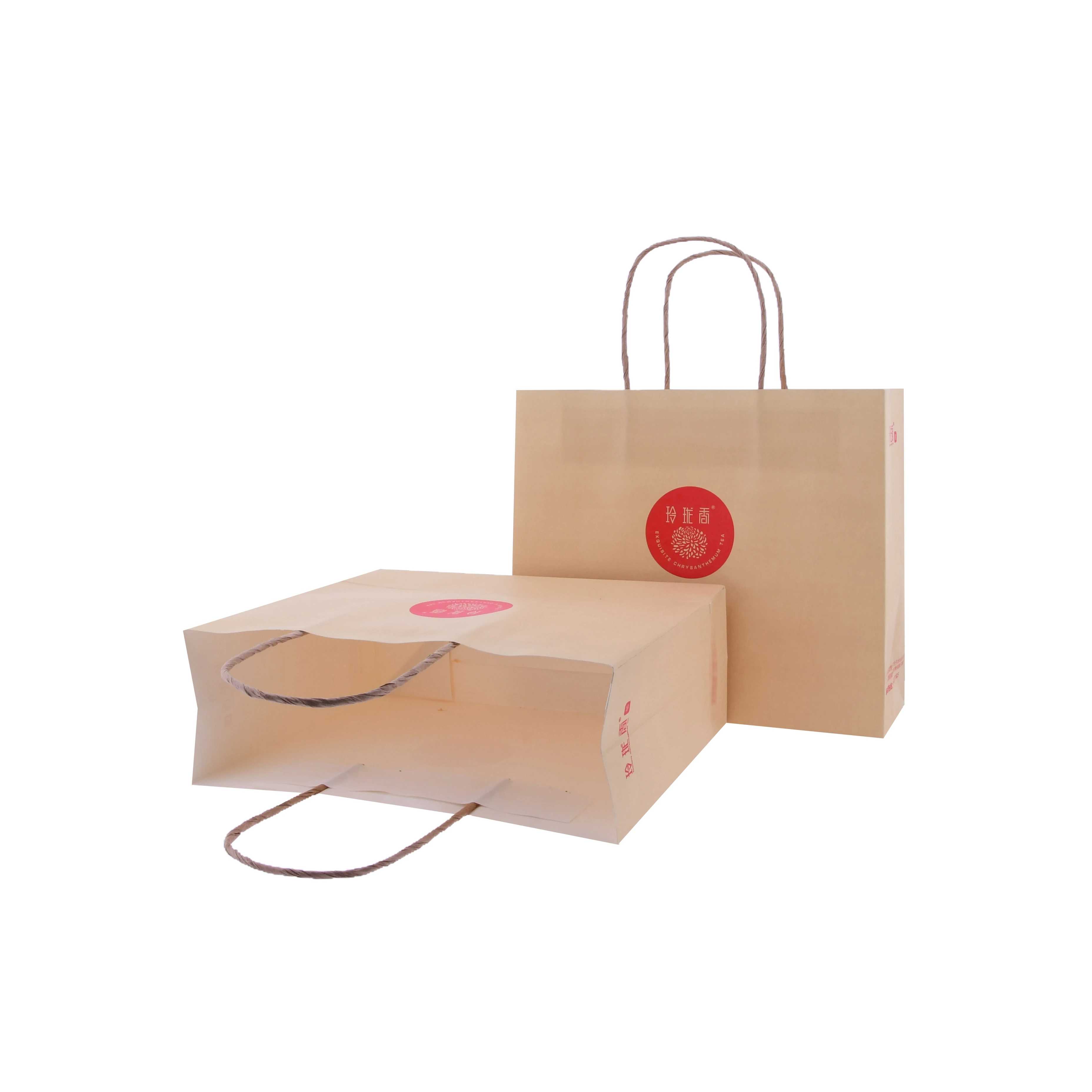 Luxury Plain Square Khaki Paper Shopping Business Bags By Automatic Machine For Takeaway Sunglass And Shoes