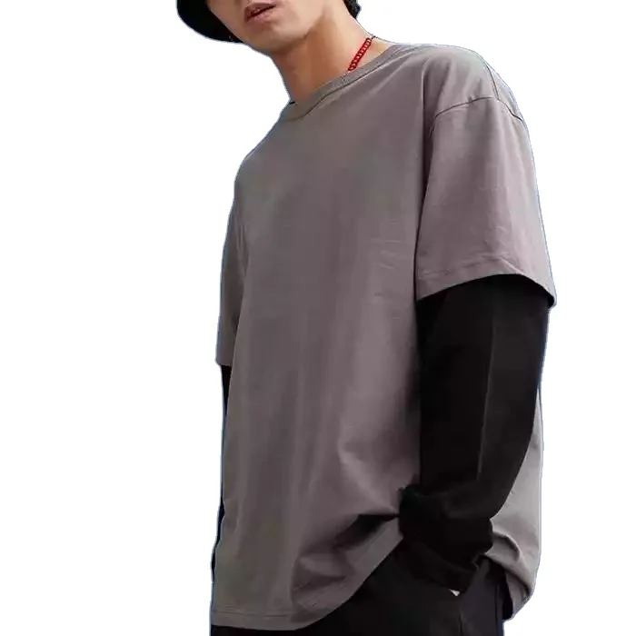 AH08-Wholesale High Quality Casual heavy cotton oversized long sleeve t shirt men double layer long sleeve t shirt