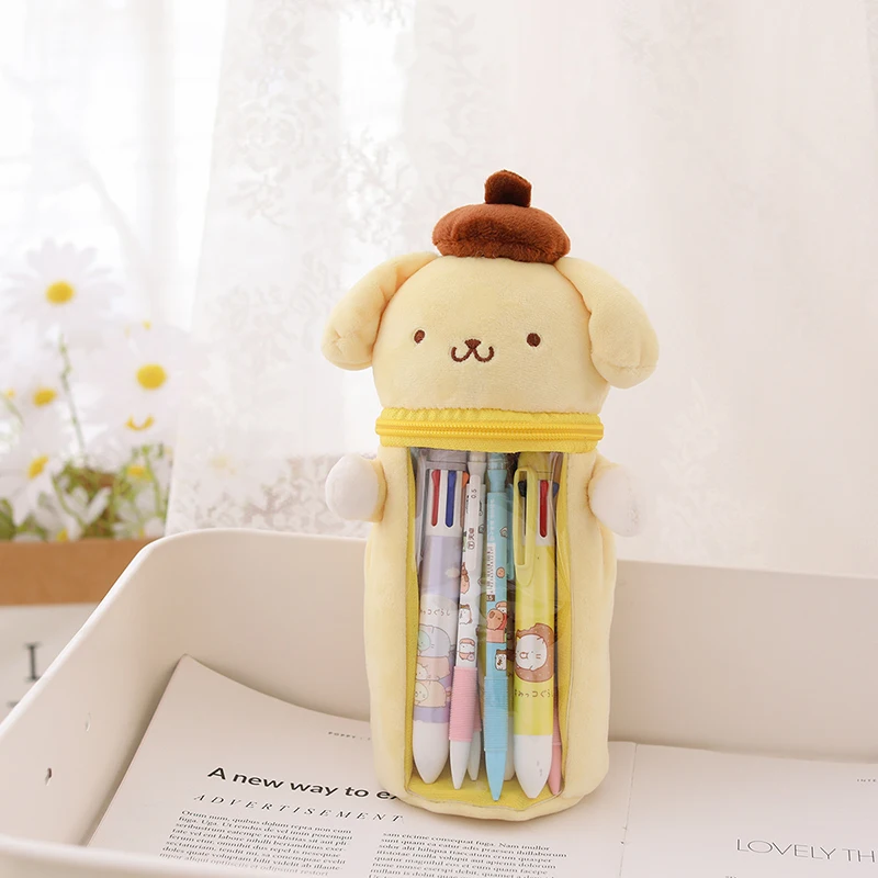 Kawaii Sanrio Plush Cartoon Kitty Kuromi My Melody Cinnamonroll Pen Holder Cute Student Study Stationery Storage Bag Kids Gift
