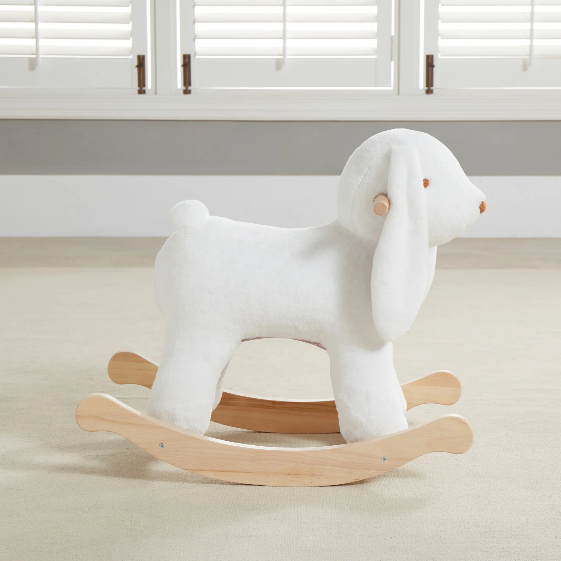 Asweets Plush Rocking Chair Ride on Toy Wooden Rocker Kids Rocking Horse Rabbit Plush Fabric White Unisex Wooden Frame