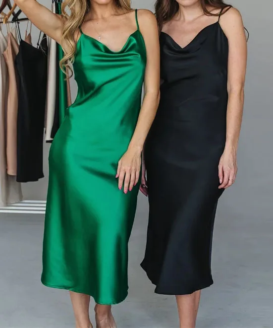 Wholesale Sexy Women Silk Casual Dress Black Silk Premium Casual Dresses For Women