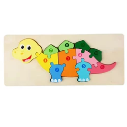 Teka teki 3-year-old children wooden animal puzzle 3d puzzle hand grasping board dinosaur digital building block toy
