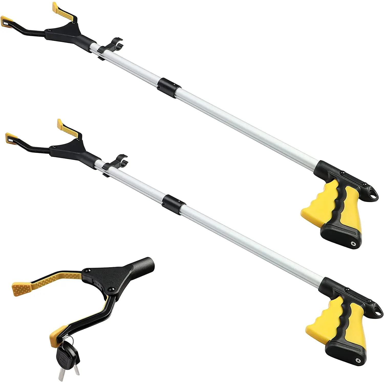 Yellow Foldable Extender Gripper Tool Garbage Picker Reacher Grabber