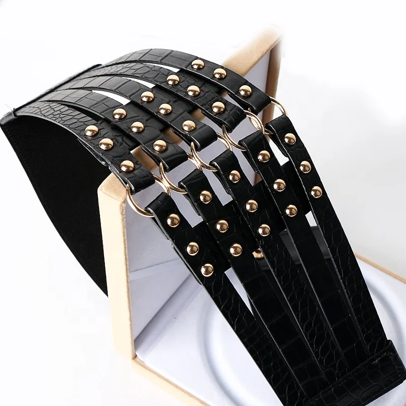 Rivets wide waist seal female decorative western assembly skirt punk elastic waist belt coat belt