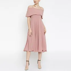 China wholesale casual spaghetti strap off shoulder midi dress for women