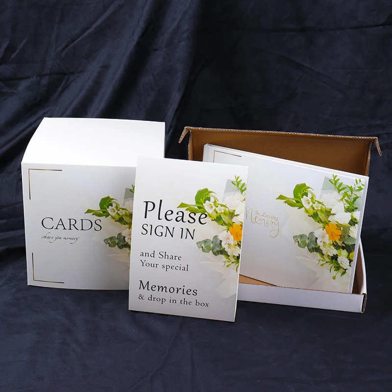 In Loving Memorials Books Custom Printing Funeral Guest Sign Book Sets with Memory Table Card Sign and Box