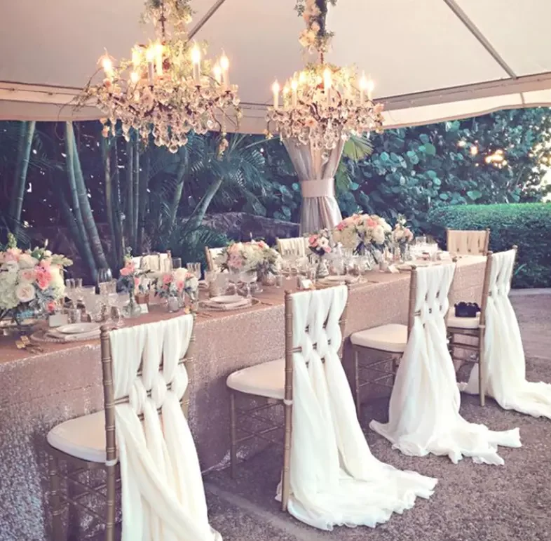 Hot Sale Romantic 5 Pieces Chiffon Chiavari Chair Sash For Wedding Party Banquet Decoration