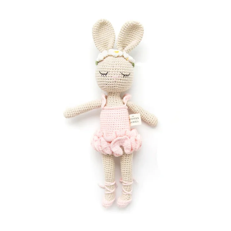 Wholesale Baby Stuffed Bunny Doll 100% Organic Cotton Crochet Baby Toy Custom Logo Crochet Bunny Amigurumi Stuffed Toy