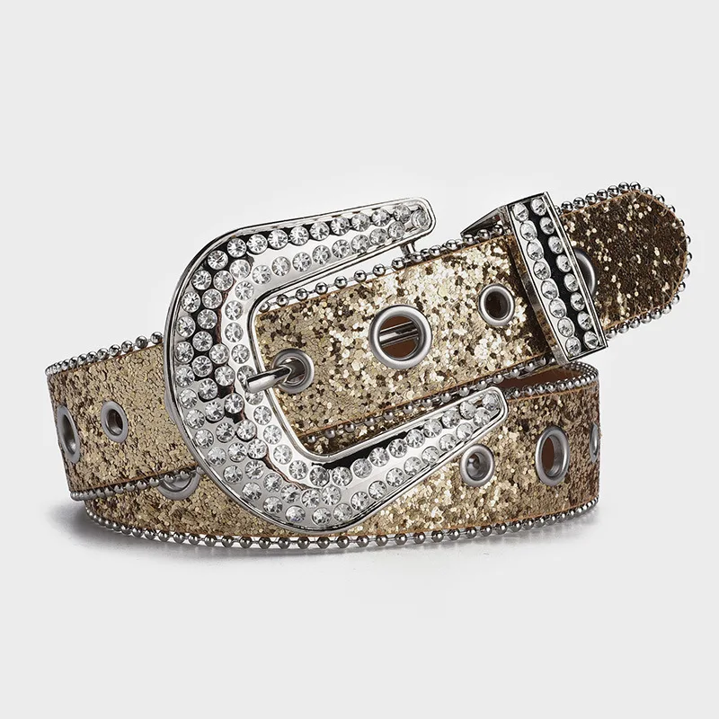 Hot-Selling Rhinestone Artificial Diamond Belt Ladies Personality Fashion Ins Dark Design Hollow  Eyelet Beaded Belts