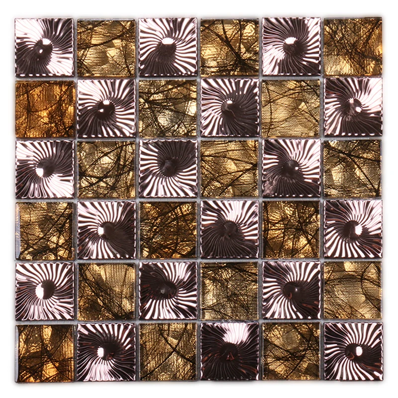 Luxury golden glazed stainless steel flower glass mosaic tile for hotel