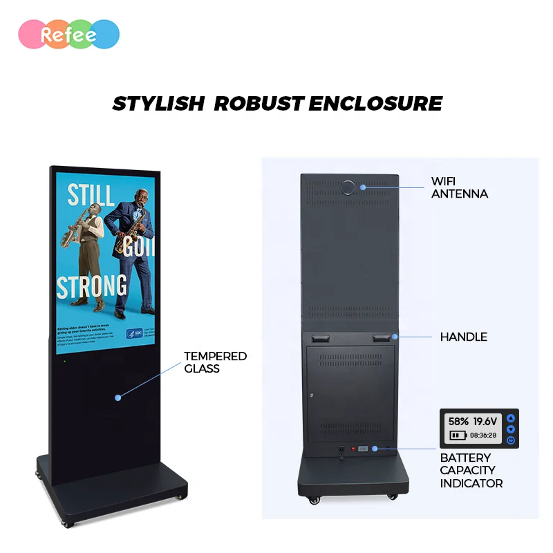 32 дюйма 43 55 дюймов 65 4k ЖК-дисплей рекламный монитор перезаряжаемая батарея floorstand медиаплеер цифровая вывеска дисплей
